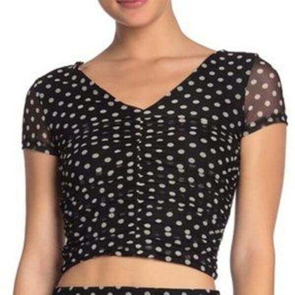 Free Press Retro Rockabilly Modern Chic Polka Dot Crop Top Semi Sheer V-Neck L - Picture 2 of 12